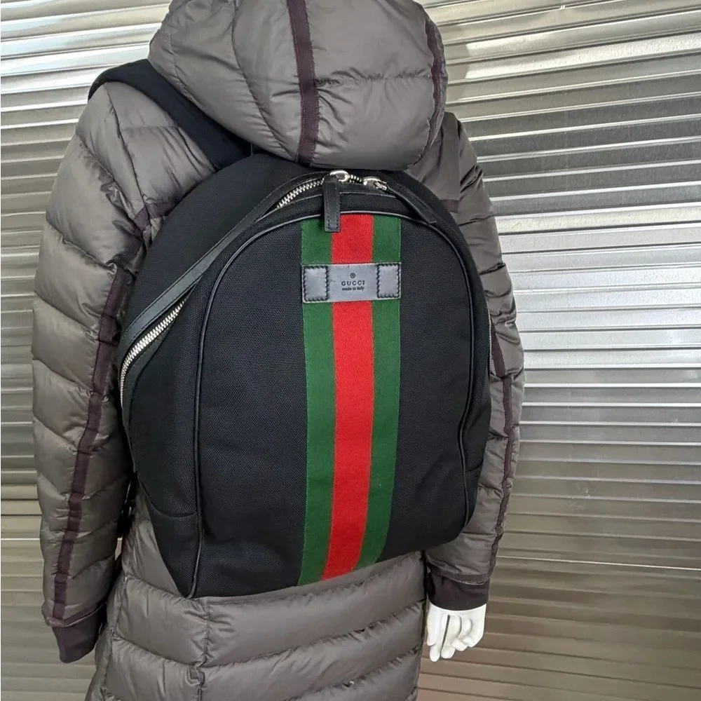 Gucci Sherry Line Web Canvas Black Stripe Backpack - Picture 12 of 15